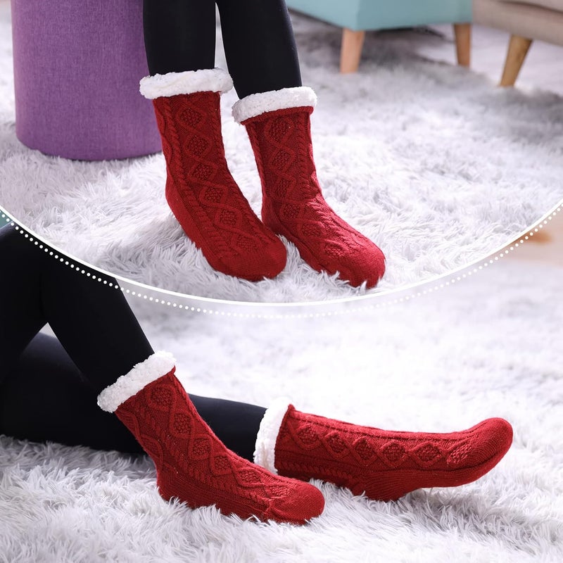 LINEMIN Womens Slipper Socks Winter Warm Fleece Lined Socks Cozy Soft Thick Fuzzy Non Slip Indoor Christmas Socks - Image 4